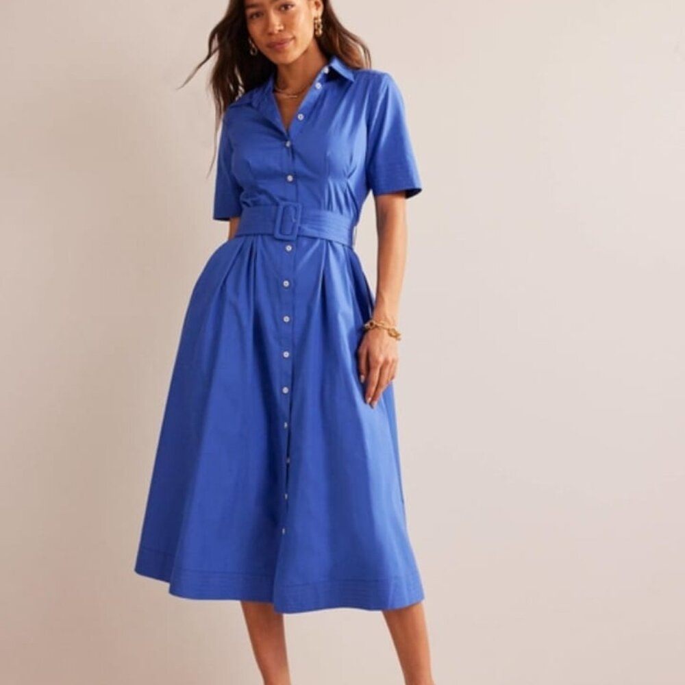 Boden Pippa 100% Cotton Short Sleeve Midi Shirt Dress Size 14 NWOT